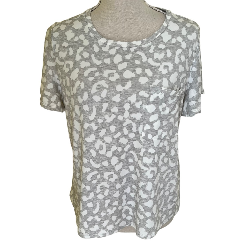 UpWest Grey/White Print Scoop Neck Flared Sleeve Tee L